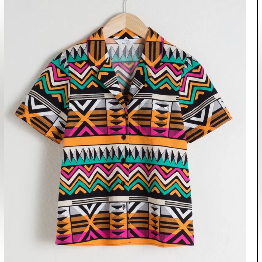 & Other Stories Multicolor Geometric Abstract Aztec Camper Bowler‎ Shirt Sz 6